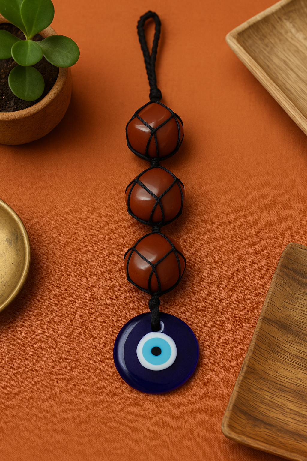 RED JASPER HANGING WITH EVIL EYE