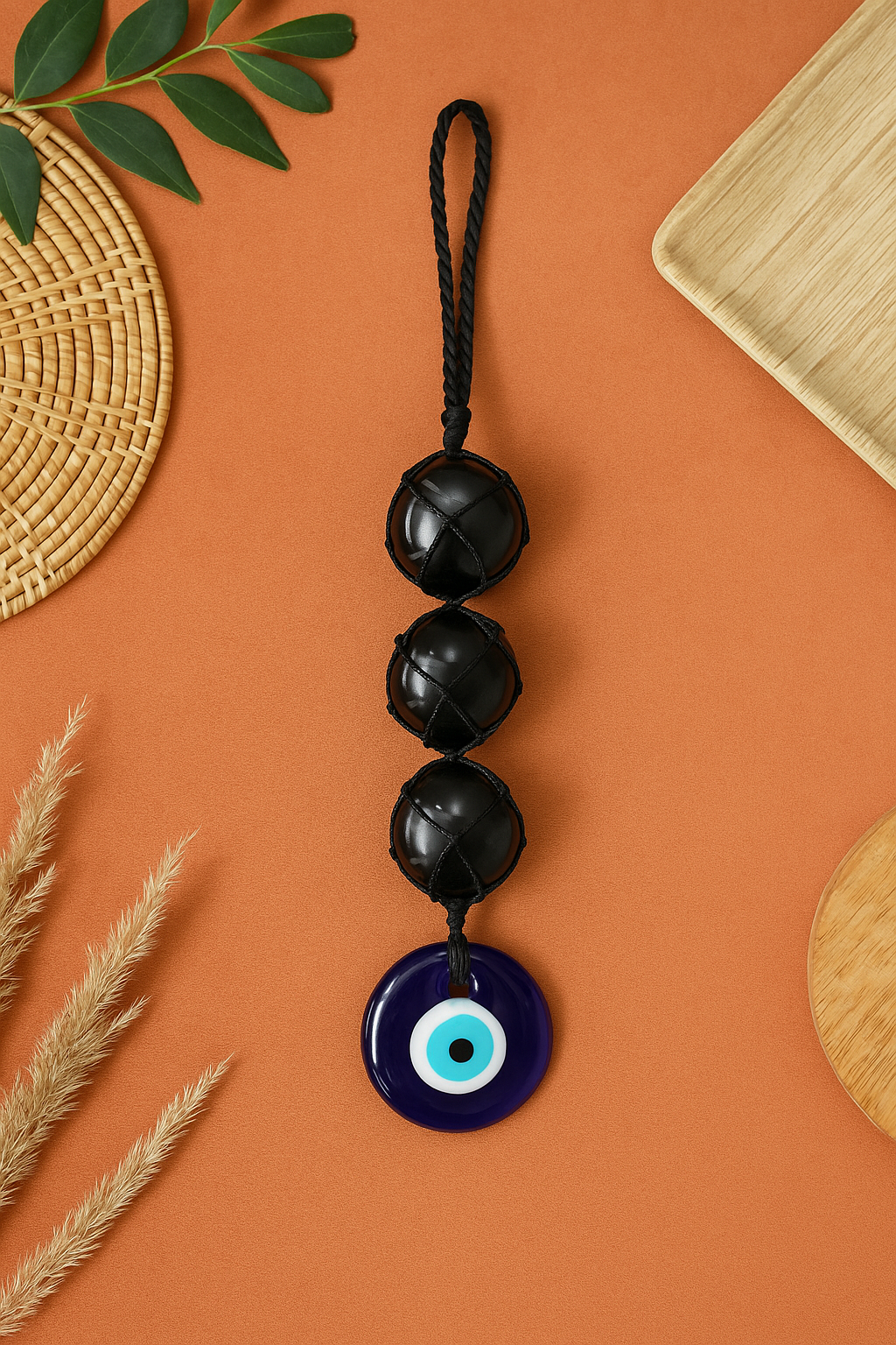 Black Tourmaline Hanging With Evil Eye