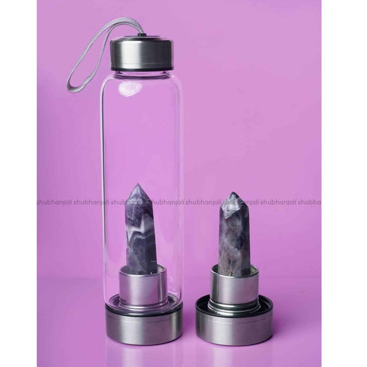 Glass Water Bottle With Amethyst Pencil