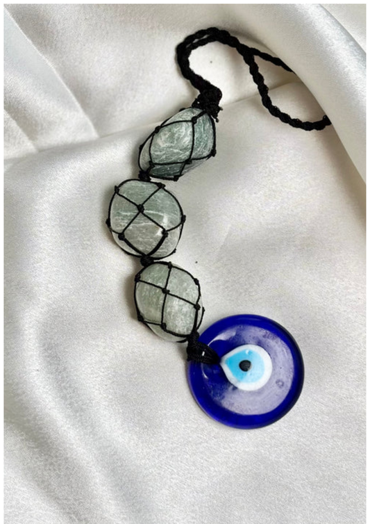 GREEN AVENTURINE WITH EVIL EYE HANGING