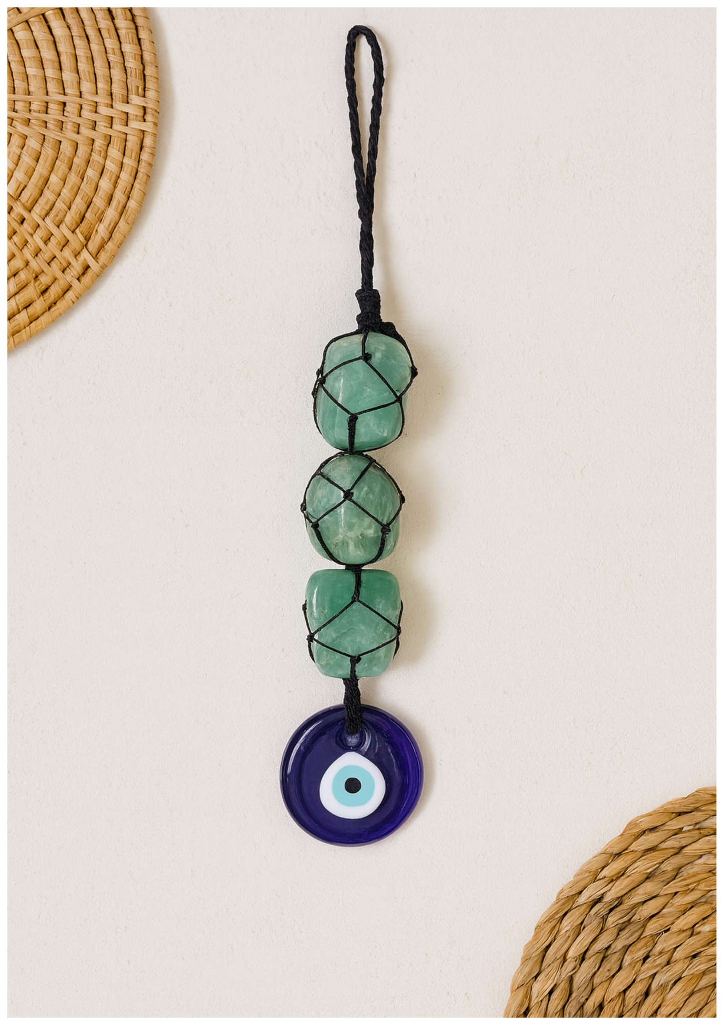 GREEN AVENTURINE WITH EVIL EYE HANGING