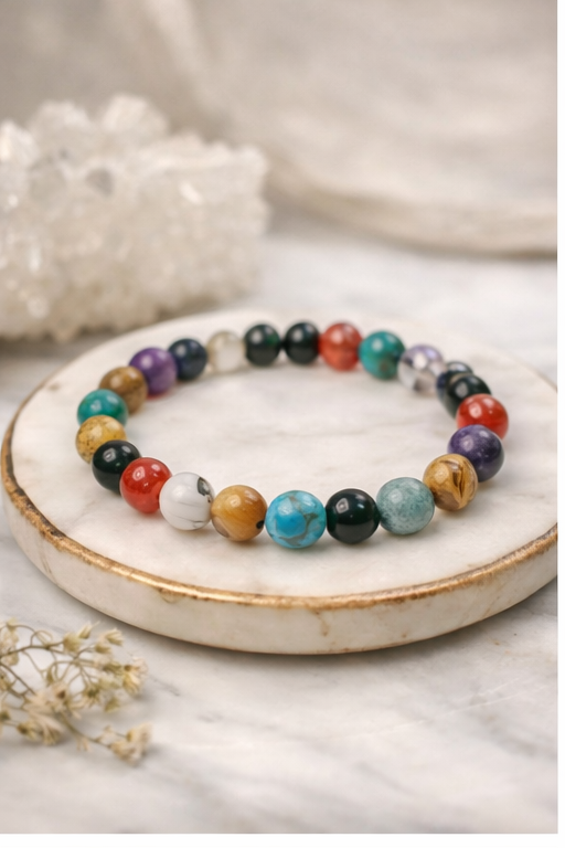 24 Beads Healing Crystal Bracelet Combo Set – Natural Energy & Protection Bracelets for Daily Wear