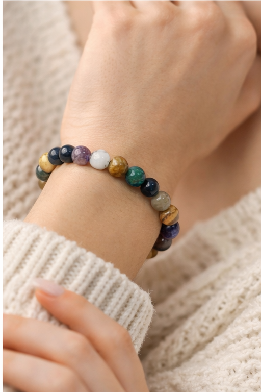 24 Beads Healing Crystal Bracelet Combo Set – Natural Energy & Protection Bracelets for Daily Wear